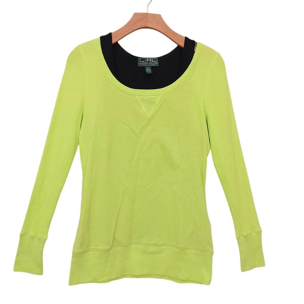 Lauren Ralph Lauren Active Womens Medium Neon Green Layered Knit Tank Top